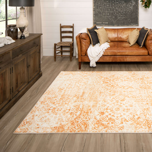 Technicolor Wisdom Orange & White Area Rug