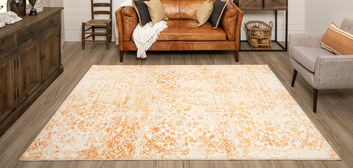 Technicolor Wisdom Orange & White Area Rug