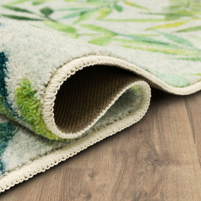 Leaf Fronds White & Green Accent Rug