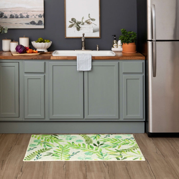 Leaf Fronds White & Green Accent Rug