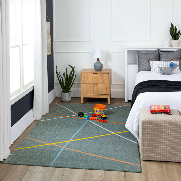 Technicolor Lines Grey Area Rug