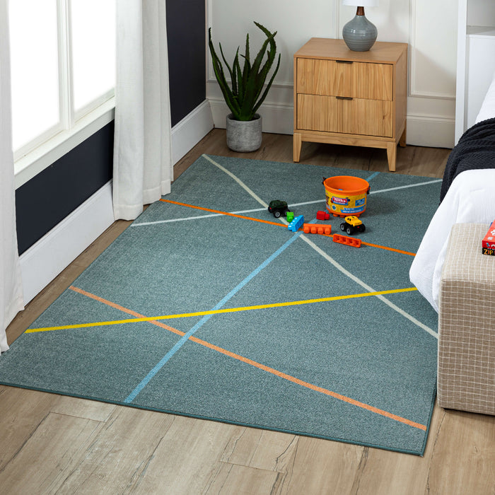 Technicolor Lines Grey Area Rug