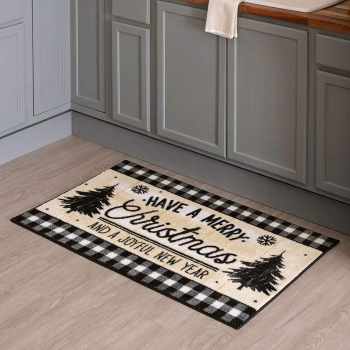 Gingham Christmas Black Accent Rug