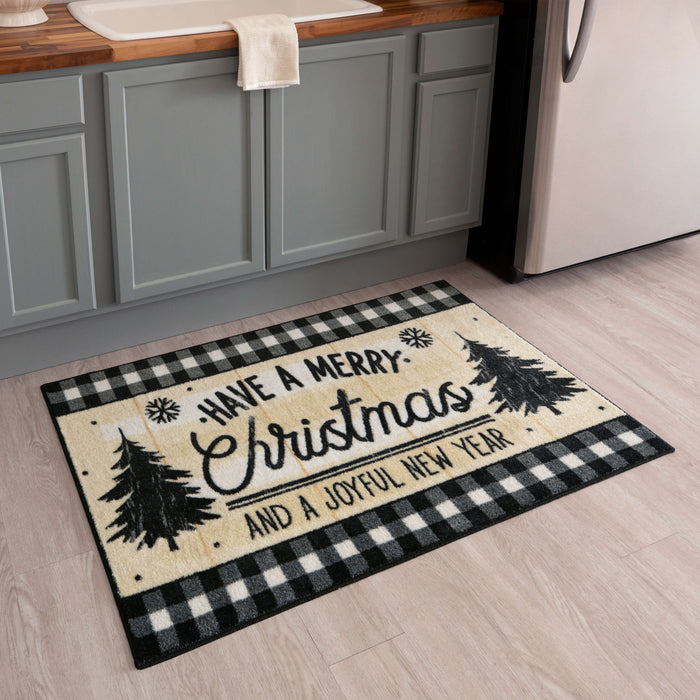 Gingham Christmas Black Accent Rug