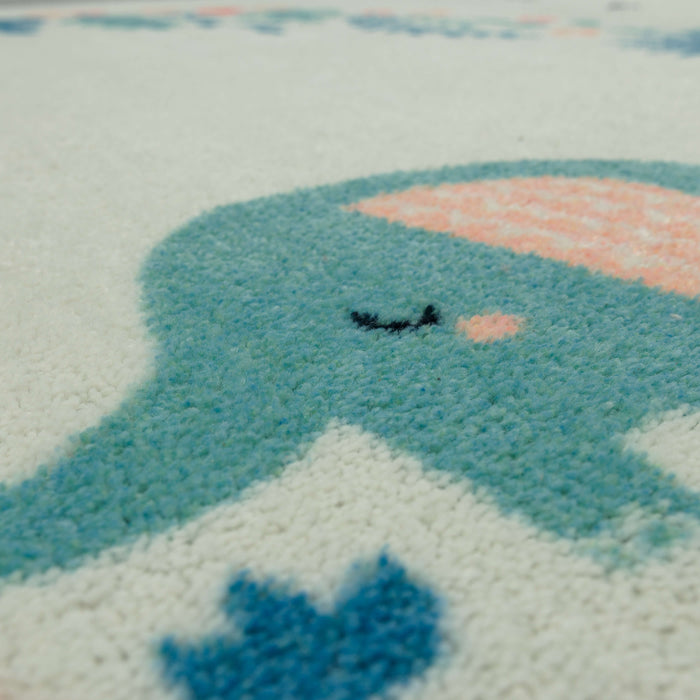 Elephant Milestone White & Blue Accent Rug