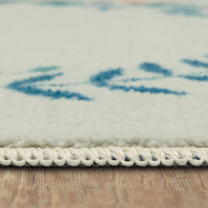 Elephant Milestone White & Blue Accent Rug