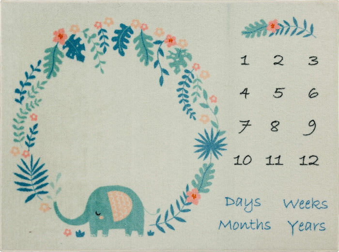 Elephant Milestone White & Blue Accent Rug