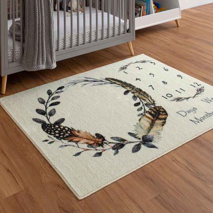 Feather Milestone White & Navy Accent Rug