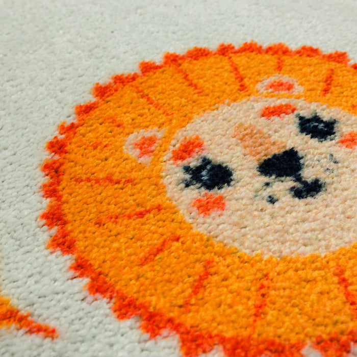 Lion Milestone White & Orange Accent Rug