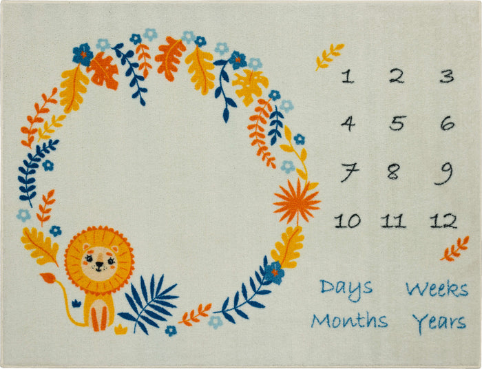 Lion Milestone White & Orange Accent Rug