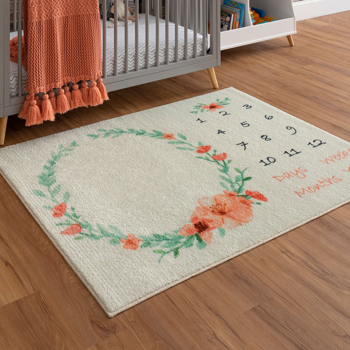 Floral Milestone Pink Accent Rug