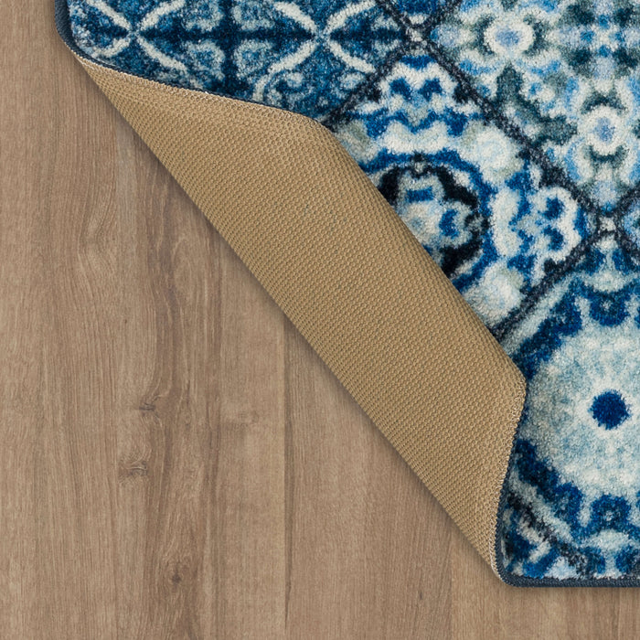 Floral Tile Blue & Whtie Accent Rug
