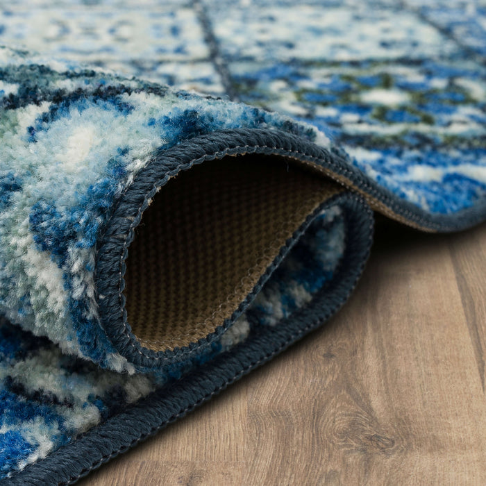 Floral Tile Blue & Whtie Accent Rug