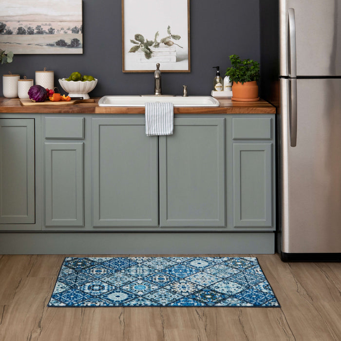 Floral Tile Blue & Whtie Accent Rug