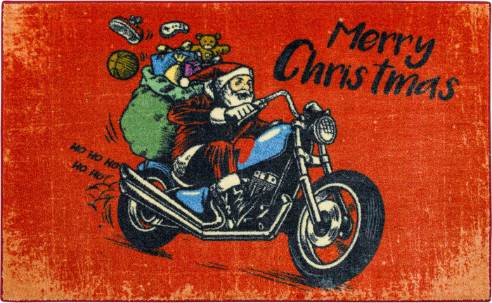 Motorcycle Santa Red Accent Rug