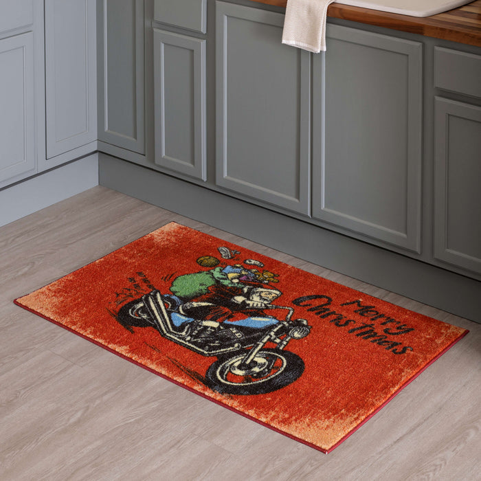 Motorcycle Santa Red Accent Rug