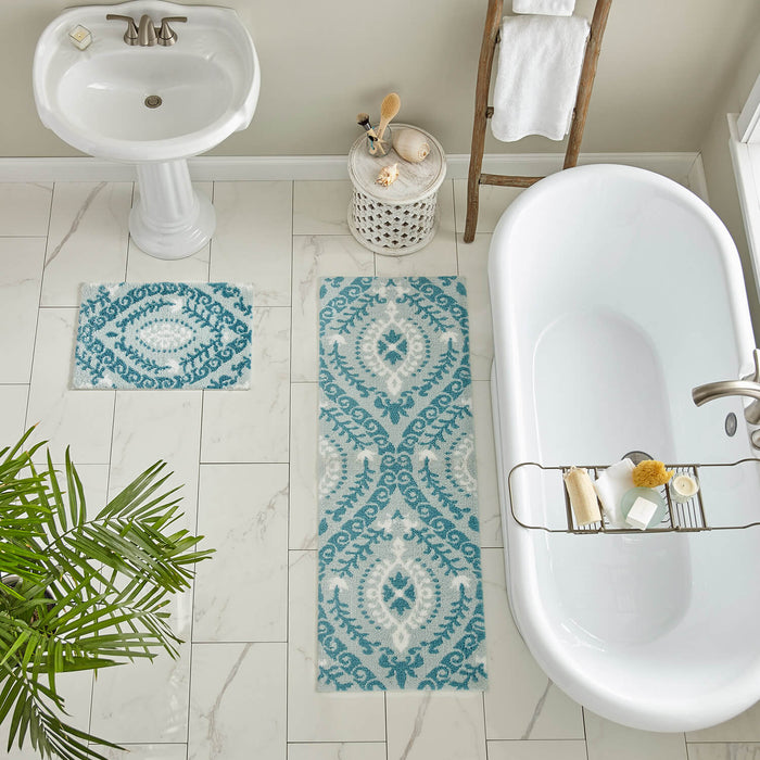 Compass Sky Blue & Green Bath Mat – Covered By Rugs