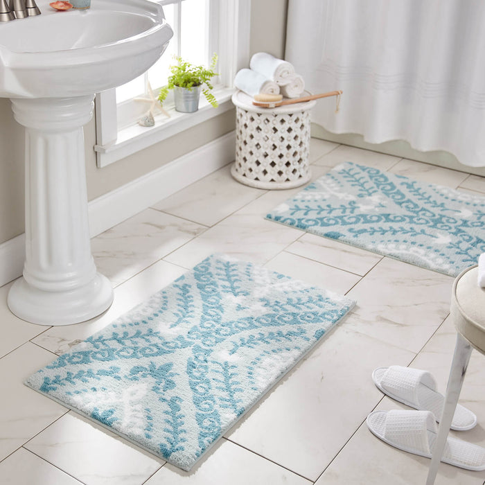 Compass Sky Blue Green Bath Mat