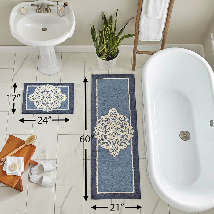 Navy White Mudcloth Print Bath Mat Blue Bathroom Rug Memory Foam Bath Mat  Bathroom Decor 