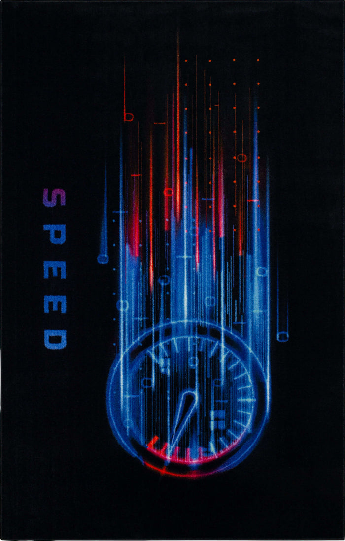 Technicolor Speed Black Area Rug