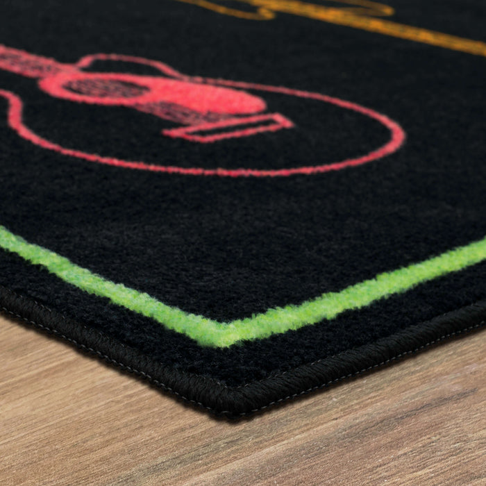 Technicolor Neon Guitars Black Area Rug
