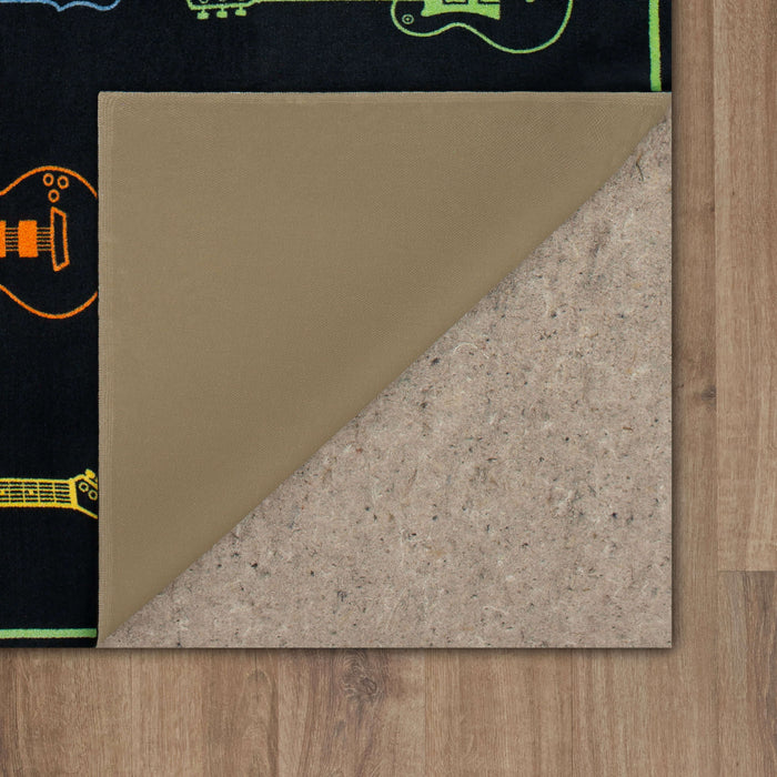 Technicolor Neon Guitars Black Area Rug