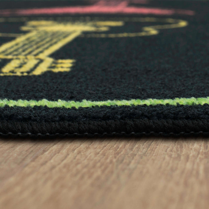 Technicolor Neon Guitars Black Area Rug