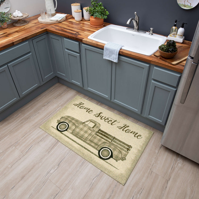 Farmhouse Pickup Truck Gray Accent Rug