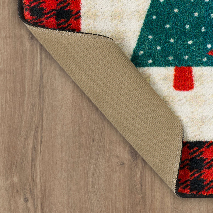Plaid Holiday Trees Red Accent Rug
