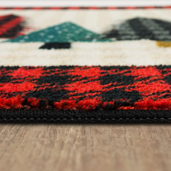 Plaid Holiday Trees Red Accent Rug