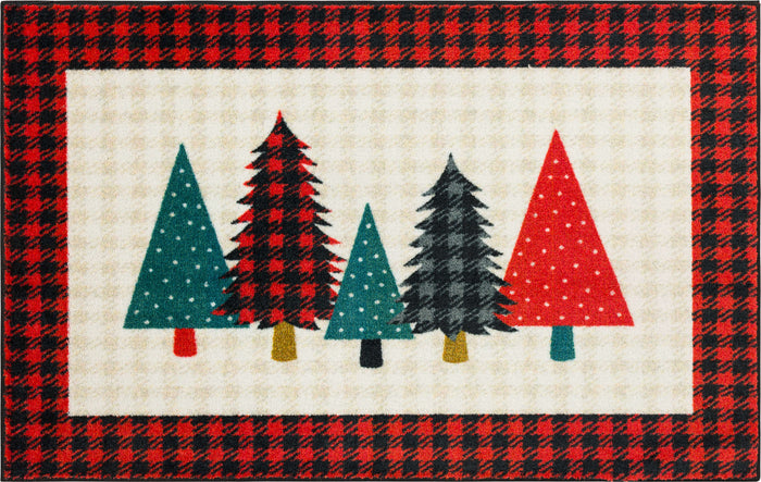 Plaid Holiday Trees Red Accent Rug