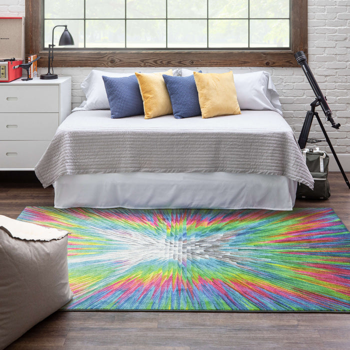Technicolor Rainbow Illusion Multicolor Area Rug