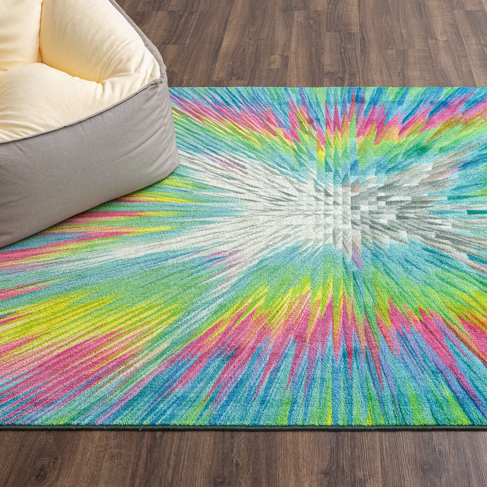 Technicolor Rainbow Illusion Multicolor Area Rug