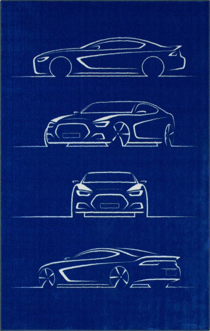 Technicolor Speed Profiles Blue Area Rug