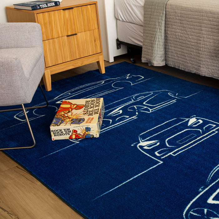 Technicolor Speed Profiles Blue Area Rug