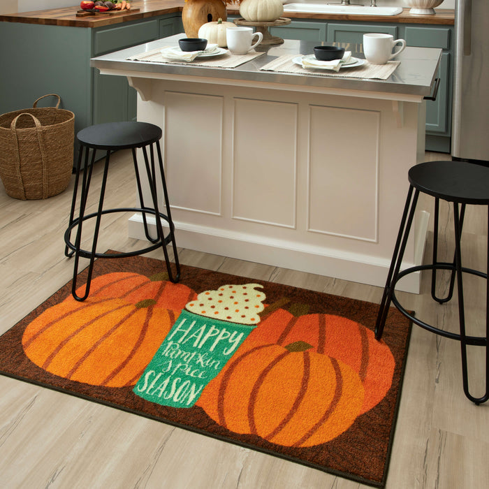 Pumpkin Spice Season Brown & Orange Accent Rug