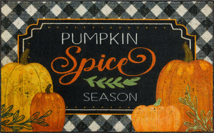 Gingham Pumpkin Spice Season Black & Orange Accent Rug