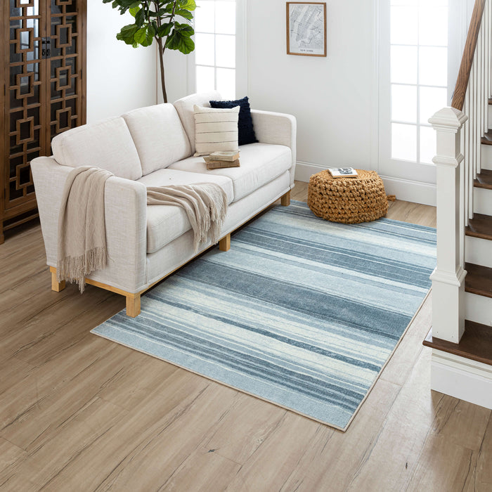 Technicolor Color Bands Blue Area Rug