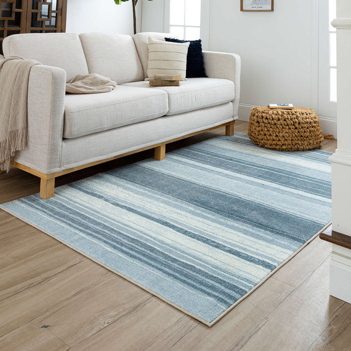 Technicolor Color Bands Blue Area Rug
