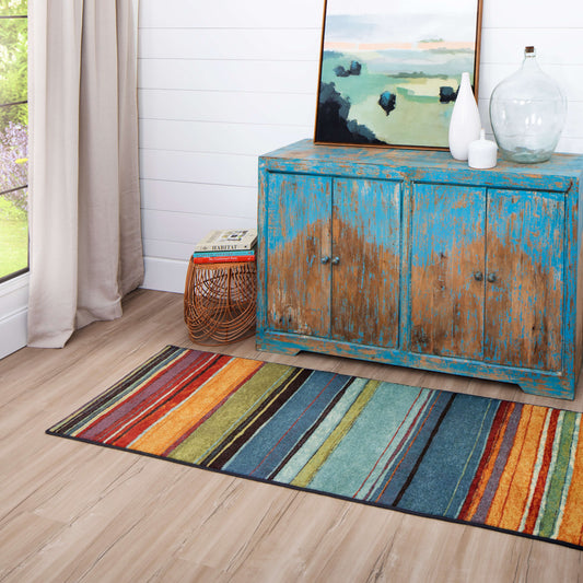 Marina Color Bands Blue & Orange Area Rug