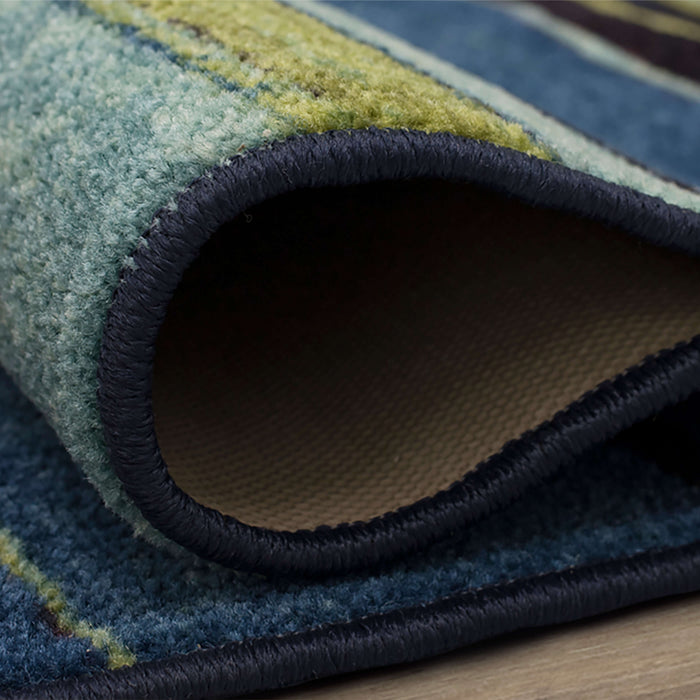Marina Color Bands Blue & Orange Area Rug