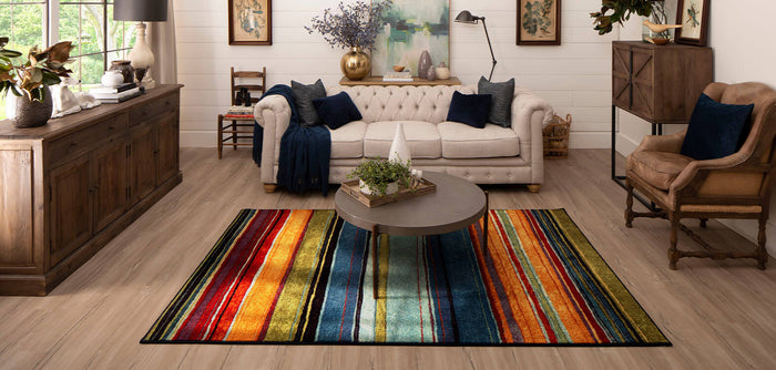 Marina Color Bands Blue & Orange Area Rug