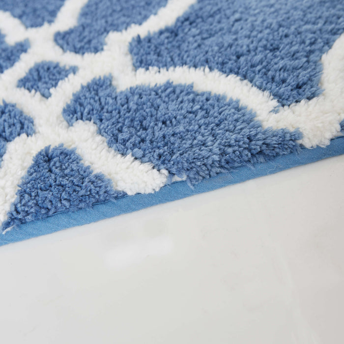 Compass Denim Blue & Brown Bath Mat