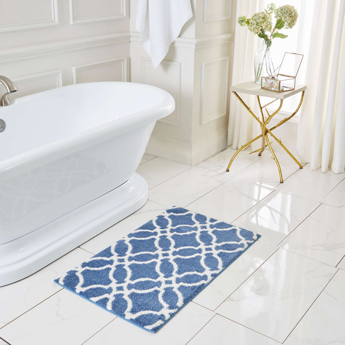 Compass Denim Blue & Brown Bath Mat – Covered By Rugs