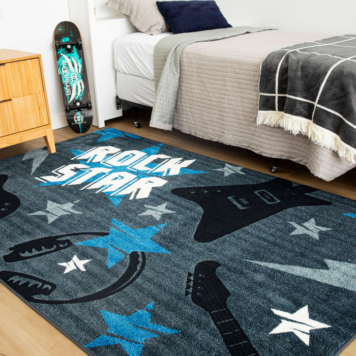 Technicolor Rock On Blue Area Rug
