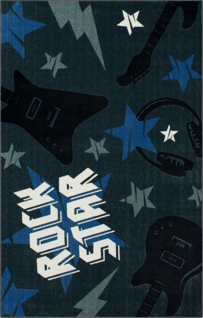 Technicolor Rock On Blue Area Rug
