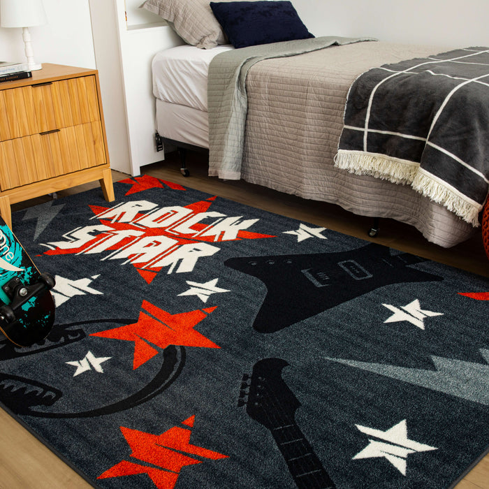 Technicolor Rock On Red Area Rug