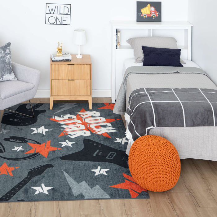 Technicolor Rock On Red Area Rug