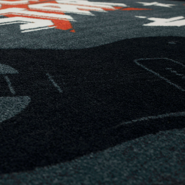 Technicolor Rock On Red Area Rug