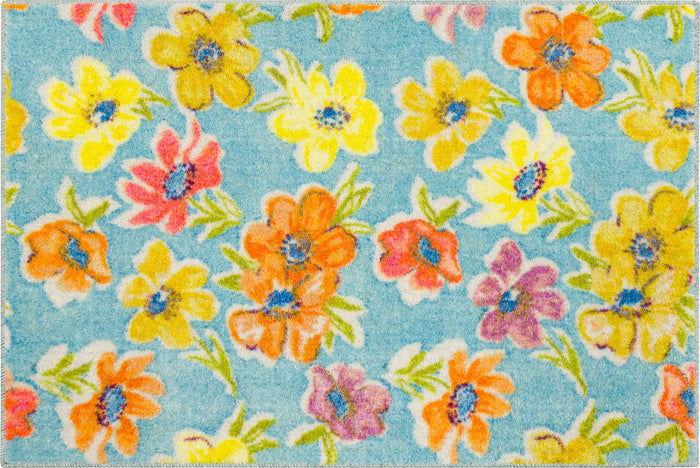 Technicolor Delicate Florals Blue Area Rug